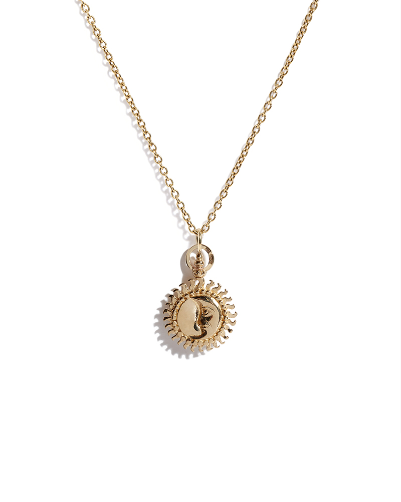 14K Gold Diamond Sun Moon & Stars Medallion Necklace Charm