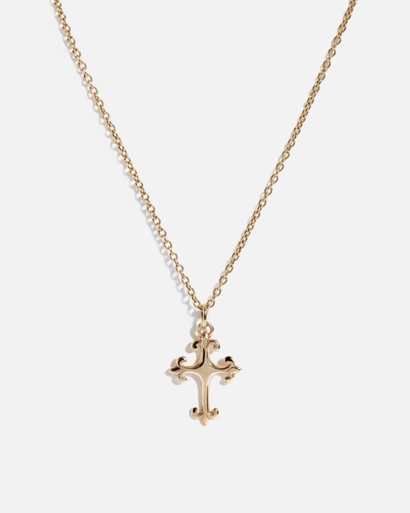 Gold Fleur De Lis Cross Pendant_On Chain