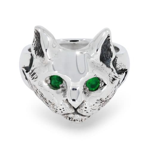 Cat Ring with Emeralds Front