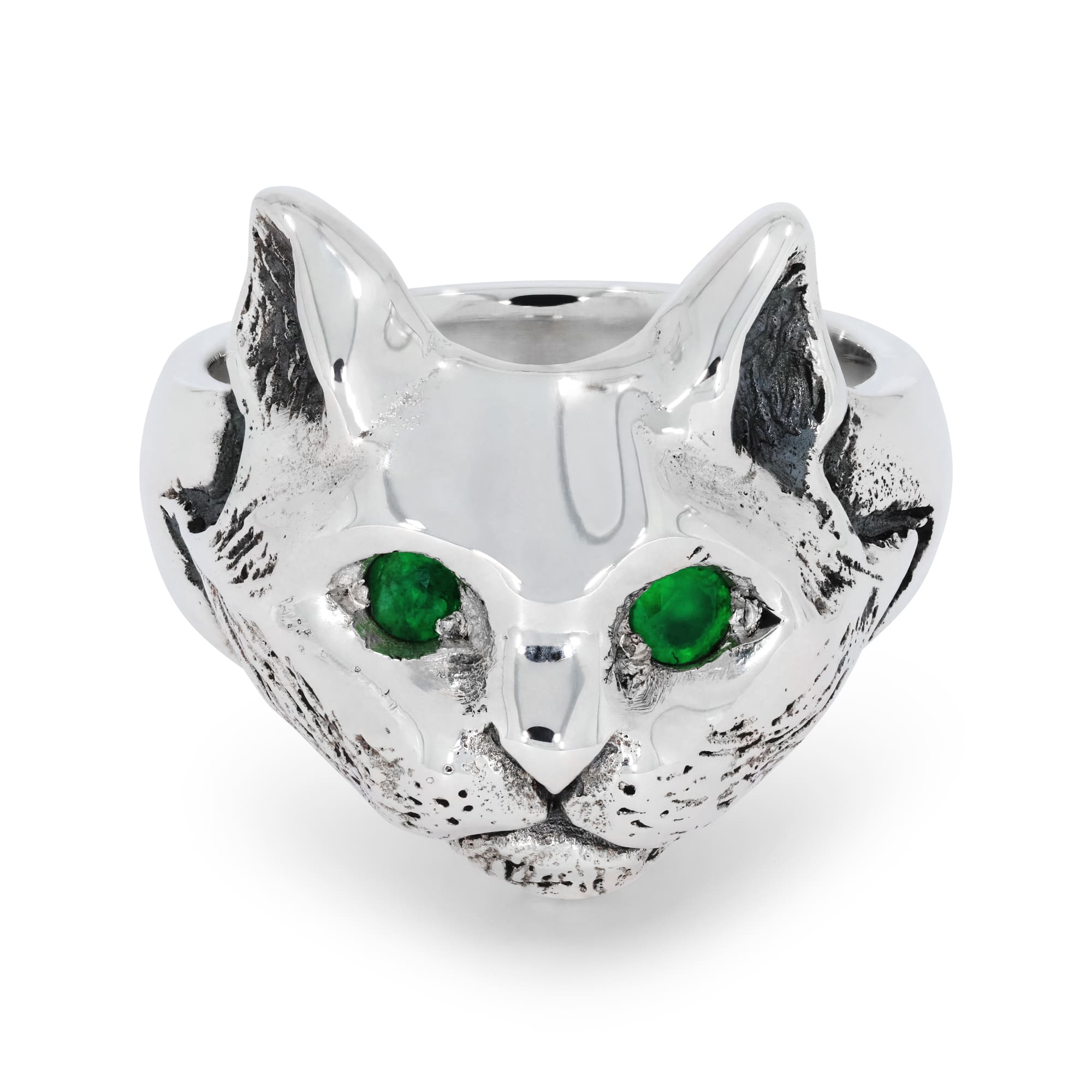 Cat Ring with Emeralds Front