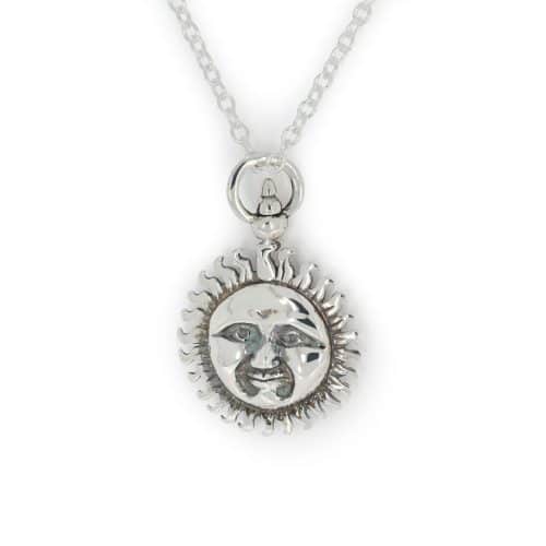 Silver Sun and Moon Pendant Sun Face
